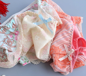 特价清仓 出口日系性感牛奶丝刺绣蕾丝边中腰无痕女士三角内裤