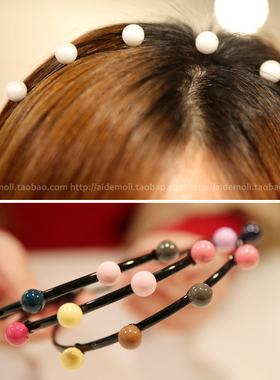 韩国进口 AZNAVOUR/AZ 发饰日韩五颗马卡龙色圆球珍珠发箍头箍