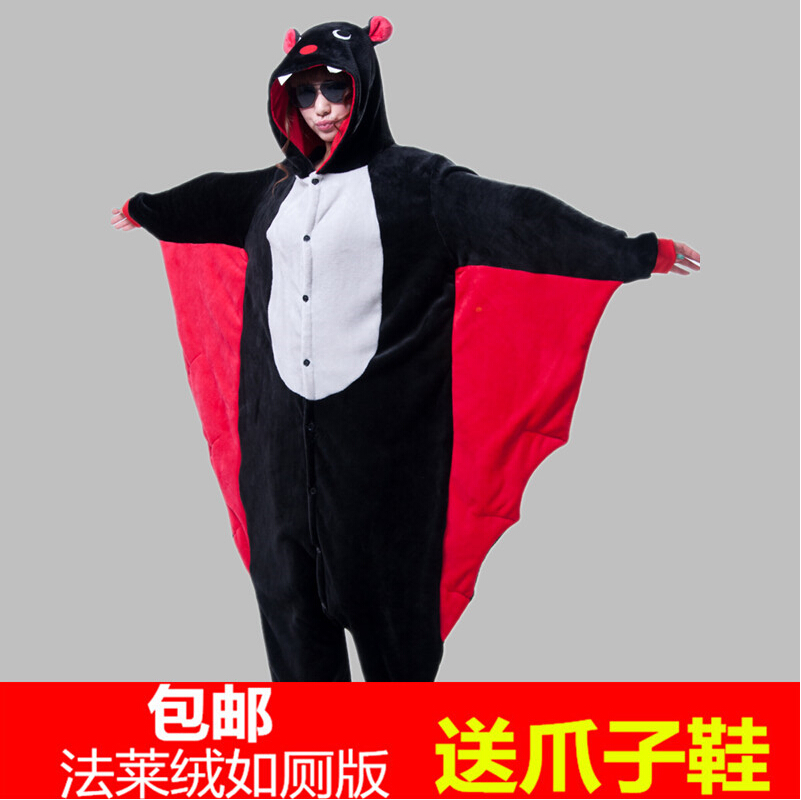 卡通动物连体法拉绒如厕情侣睡衣