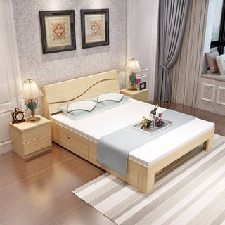 现代实木床双人床松木床儿童床单人床松木家具 原木无漆 带抽屉