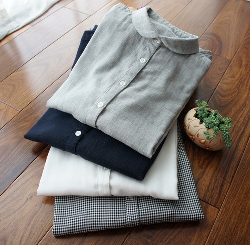 文艺清新双层棉纱衬衣彼得潘领