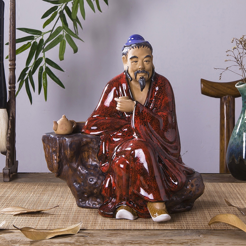 石湾公仔大师精品陶瓷人物茶馆装饰摆件中式古典桌面茶宠茶圣陆羽