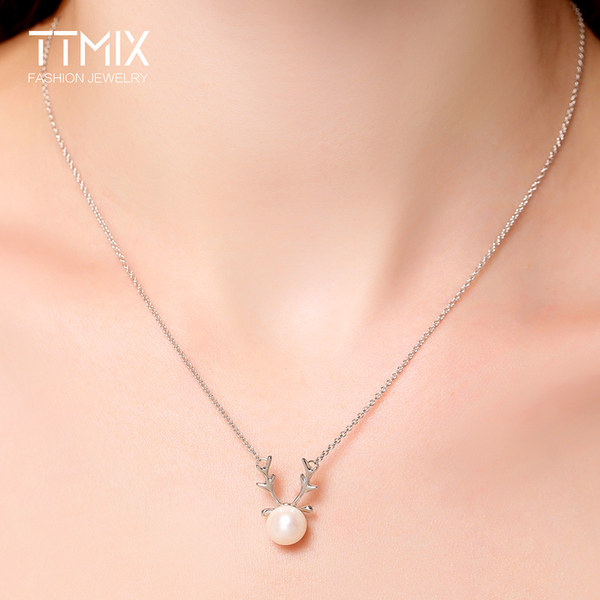 TTmix 麋鹿 925银 珍珠项链 锁骨吊坠 优惠券后￥88包邮（¥ 128-40）