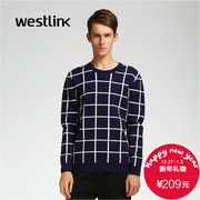 Westlink/2015 West new men casual square pattern knit pure cotton intercropping system in winter sweater