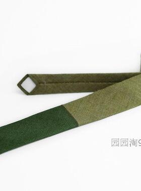 英伦窄窄版欧洲潮流走秀热卖衬衣复古棉麻布纯色手工领带军绿森绿