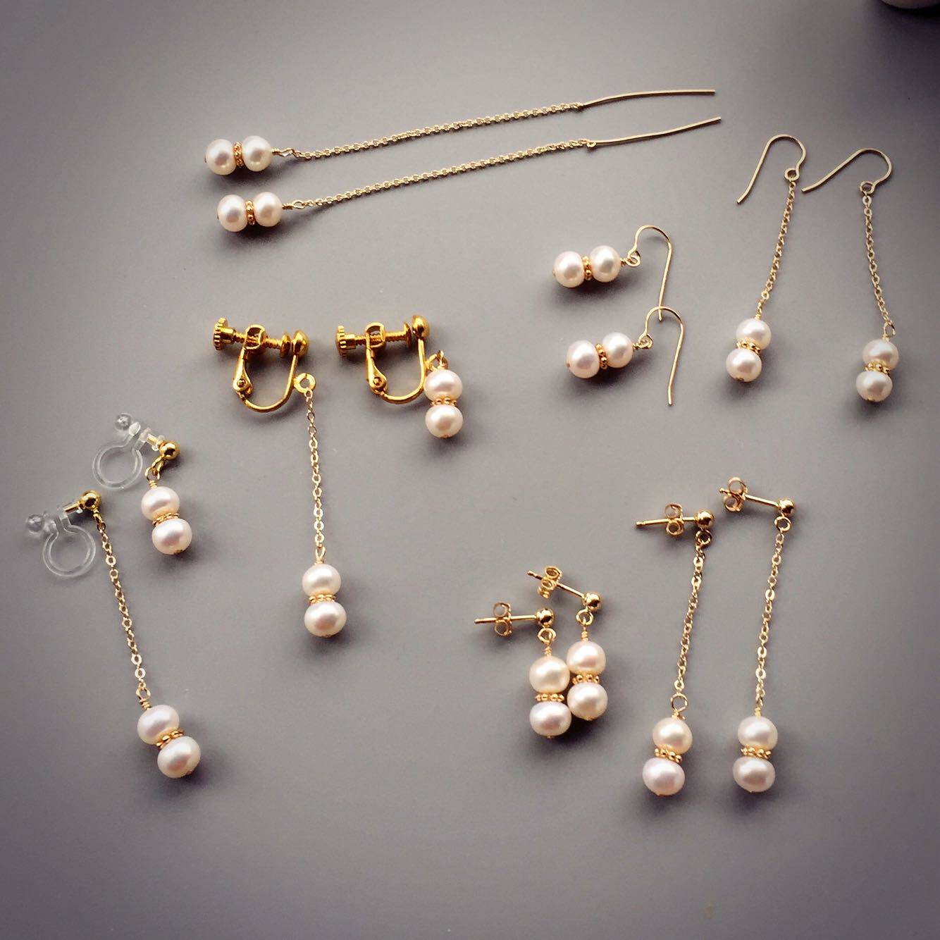 An原创 天然珍珠耳环无洞耳夹 8字吉祥如意 14k注金防过敏 包邮