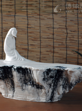 中式风禅意人物雕塑摆件德化白瓷