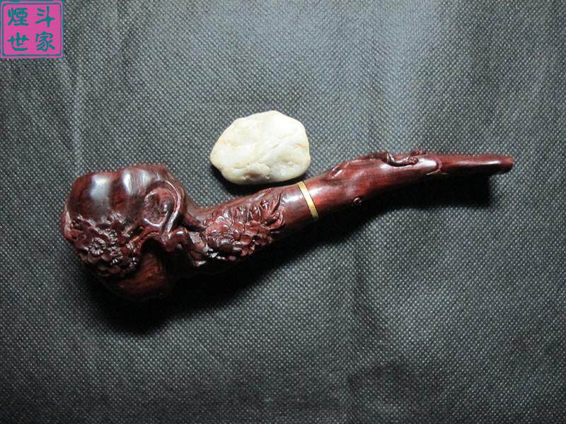 烟斗世家 红木工艺雕刻艺术烟嘴烟具 老挝大红酸枝梅花烟斗包邮