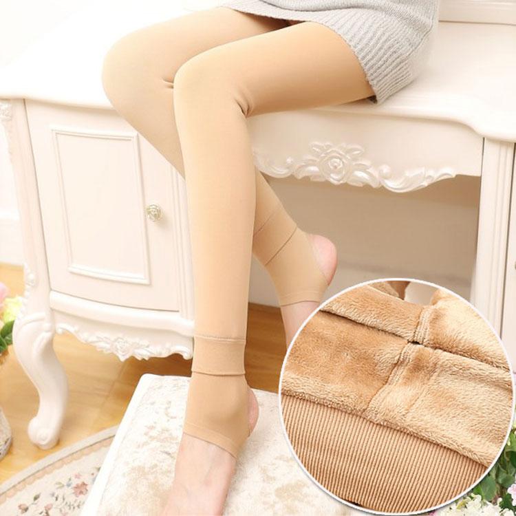 秋冬加绒加厚防勾丝抗起球保暖打底裤女锦纶踩脚裤袜一体裤裸肤色
