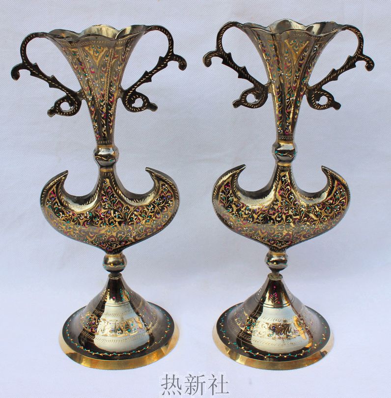 巴基铜器手工花瓶扁壶家居装饰