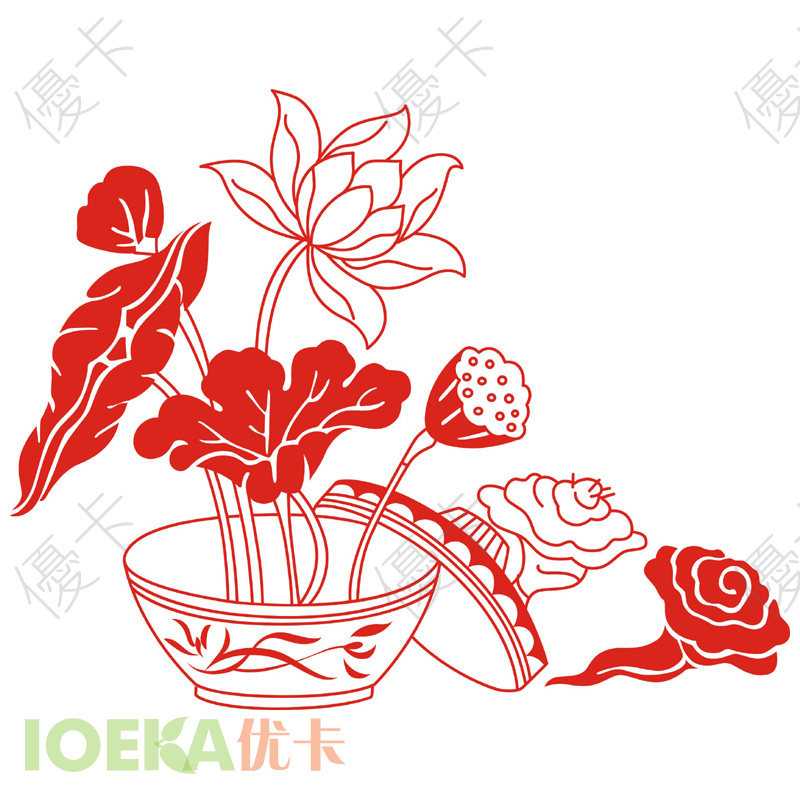 不干胶花卉窗花荷花剪纸墙贴古典吉祥玻璃贴【和和美美2】ch0082