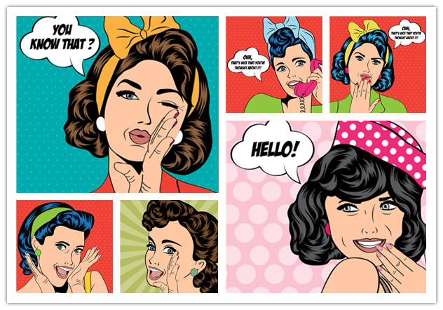 矢量设计素材 欧美波普卡通漫画风格女郎头像 EPS格式