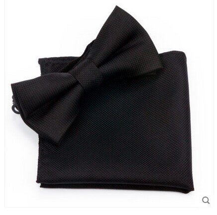 桑蚕丝领结口袋巾套装 商务正装黑色真丝领结手帕礼盒套装