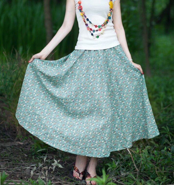 包邮夏季显瘦原创女装亚麻裙棉麻长裙半身裙半裙小清新长裙大摆裙