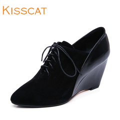 Kiss cat 2015 pointed wedges fall/winter new products shoes kisscat deep system with goat suede high heel shoes