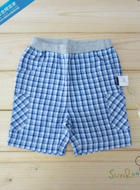 【三折】阳光鼠夏季款童装 男童纯棉格子休闲裤 婴幼童中裤薄