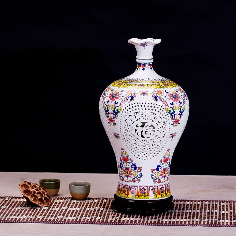 陶瓷酒瓶2斤3斤5斤装镂空瓶景德镇青花瓷密封酒缸酒罐陶瓷酒瓶