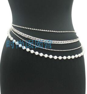 欧美腰链waist chains 多层带钻珍珠项链BY331 外贸热销饰品女