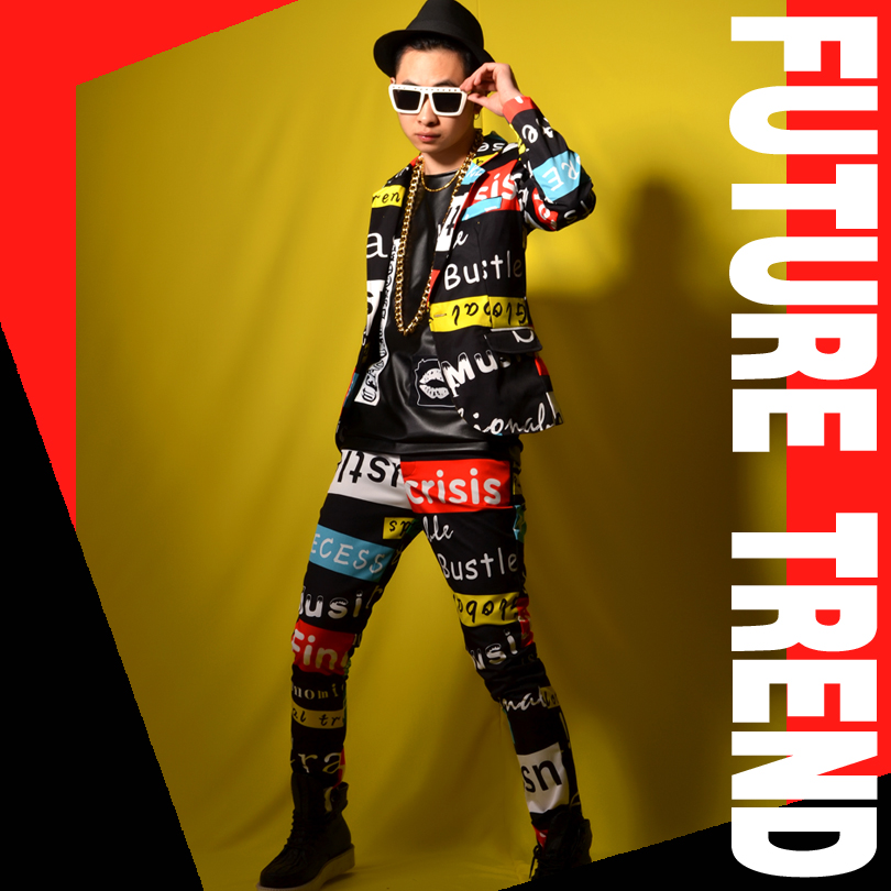 [独家]夜店男歌手DSDJ 彩色字母西装 美发表演大牌酒吧演出服配饰