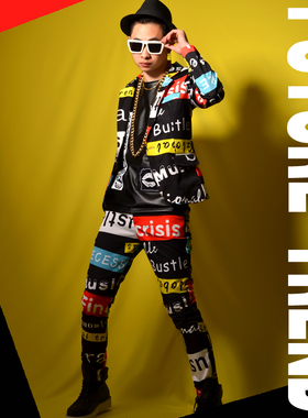 [独家]夜店男歌手DSDJ 彩色字母西装 美发表演大牌酒吧演出服配饰