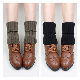 简约竖纹护腿女短袜套保暖脚裸脚脖套日系秋冬毛线鞋 套靴套脚套
