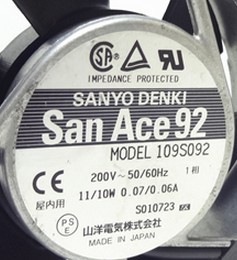 三洋SANYO 109S092 200V风扇90*90*25MM  9225铝框风扇100V