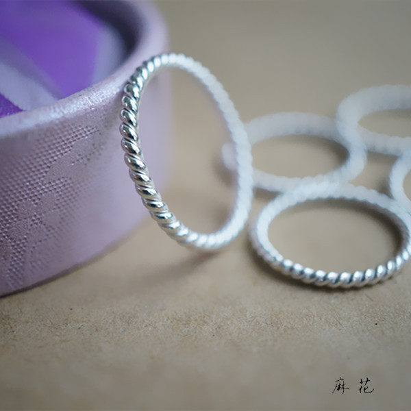 手工银饰品纯银尾戒麻花食指