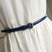 时尚 简约百搭配裙子漆牛皮漆皮亮皮小腰带女真皮细皮带金色蓝黄色