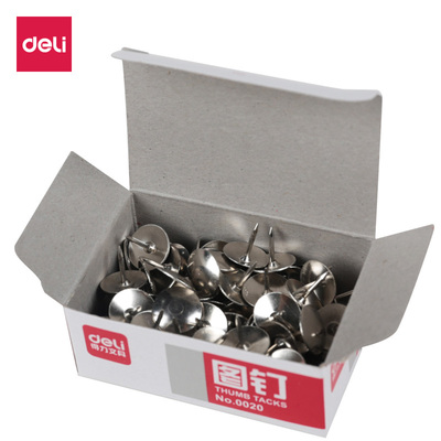 得力图钉0020大图钉按钉软木板装饰钉金属圆头钉子图钉 100枚装