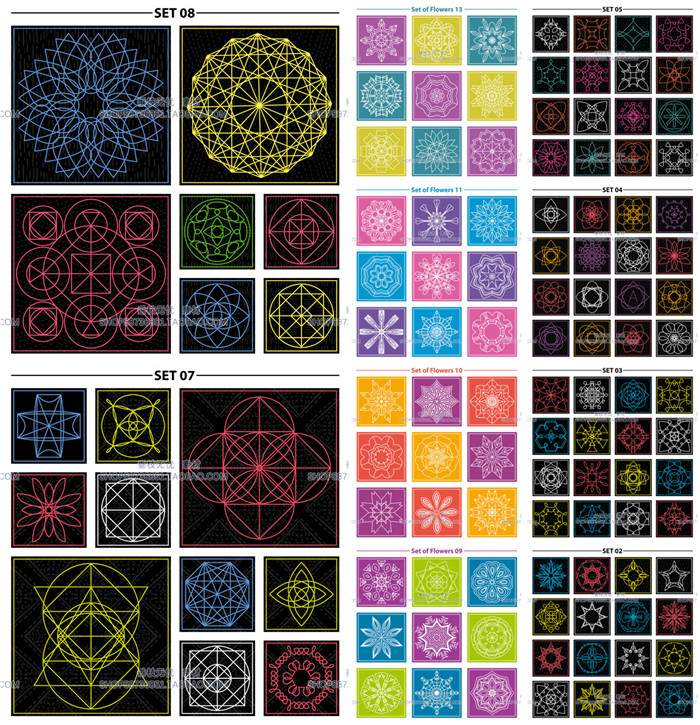 A3476矢量几何抽象圆形线条花纹边框ogo图形 AI设计素材