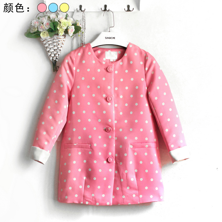 品牌撤柜 夏B秋装甜美马卡龙波点厚实宽松廊茧型圆领中长风衣外套