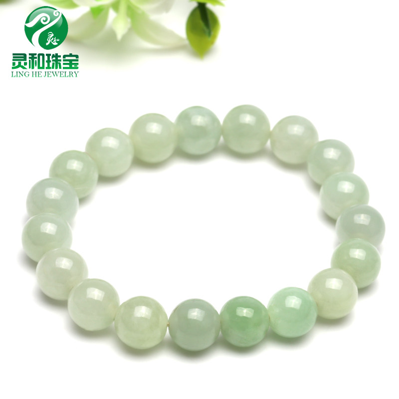翡翠a货10mm玉珠子手串 佛珠手钏男女款玉石手链正品 圆珠玉手链