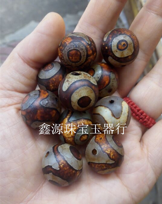 20mm西藏三眼真天珠老玛瑙色圆珠散珠隔珠DIY配珠佛珠手串珠子