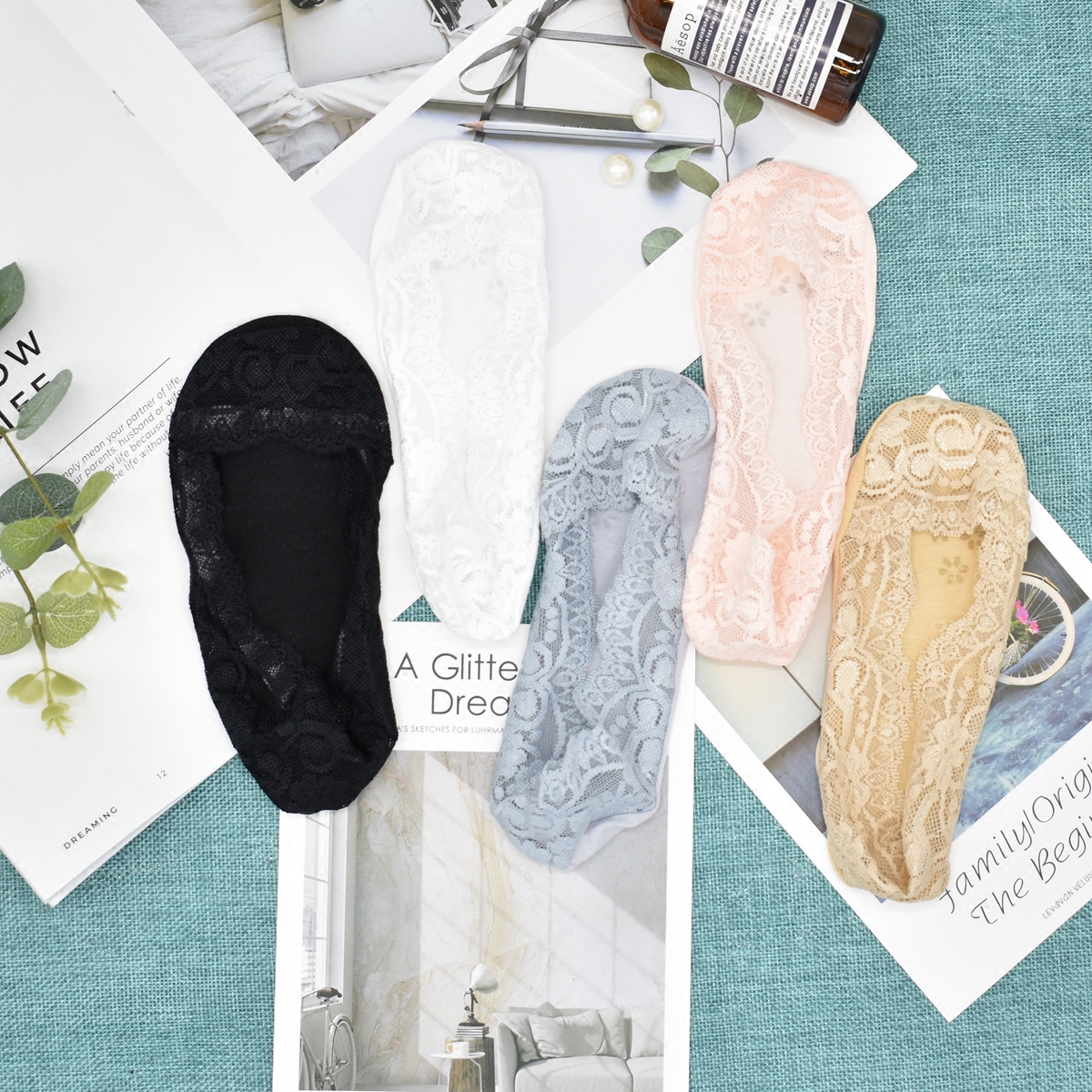 夏季蕾丝纯棉隐形袜女低帮浅口船袜薄款硅胶防滑女生袜子 2件包邮