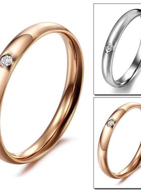 情侣韩版水晶钻钛钢女士戒子