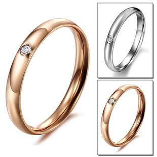 精巧水晶钻光滑钛钢女士戒指个性 新款 保色情侣戒子韩版 尤尔迈