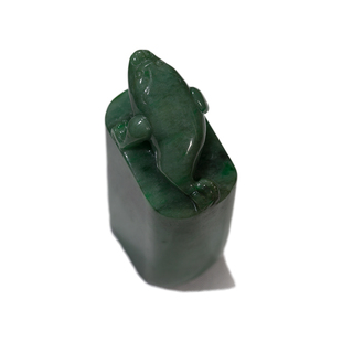 A货绿玉摆件立体圆雕手玩件 b8x 玉金蟾小摆件 钰达翡翠印章把件