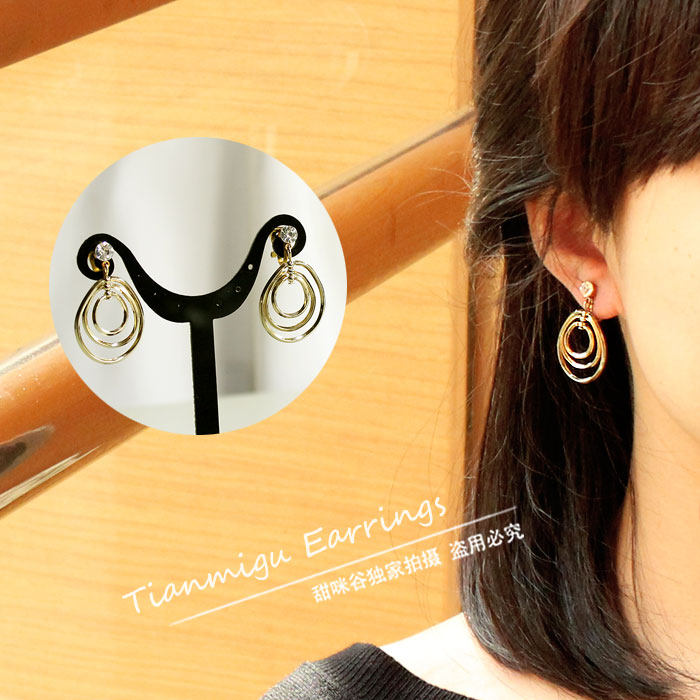 复古三层水滴形无耳洞软垫耳夹耳环 简约韩国女款假耳坠极简风格