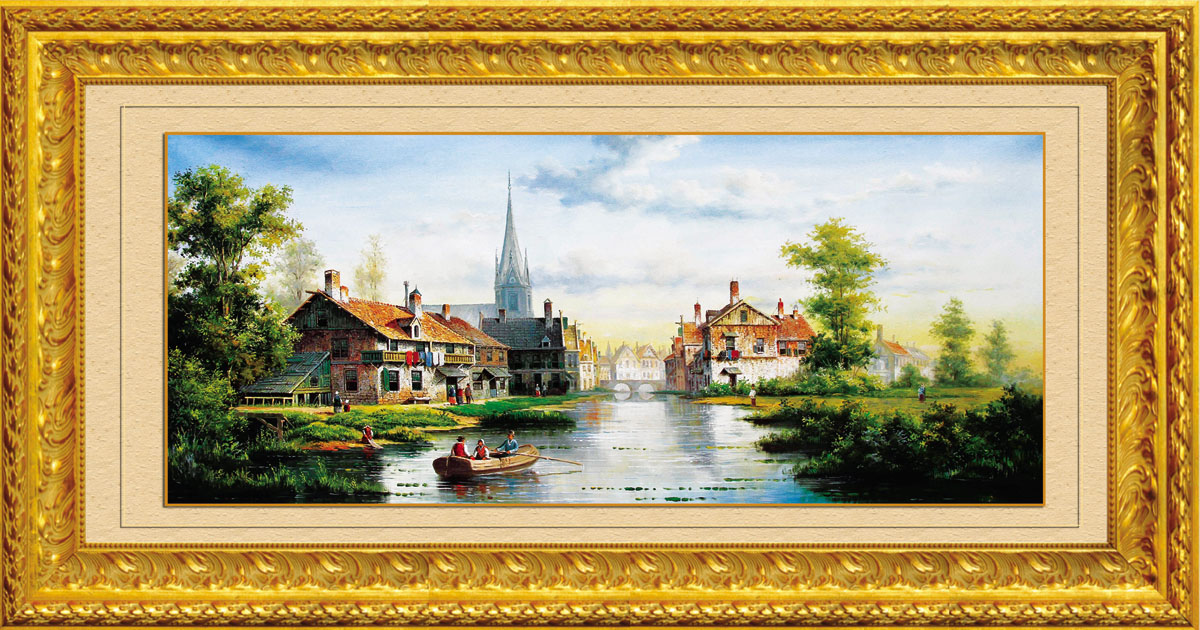 756海报印制展板写真喷绘640乡村油画田园风景画船房子墙装饰画