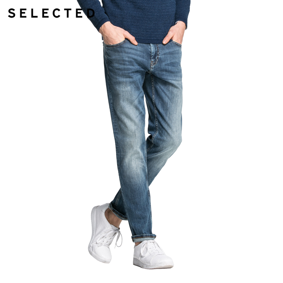 Jeans pour jeunesse pieds Slim SELECTED en coton pour printemps - Ref 1484766 Image 1