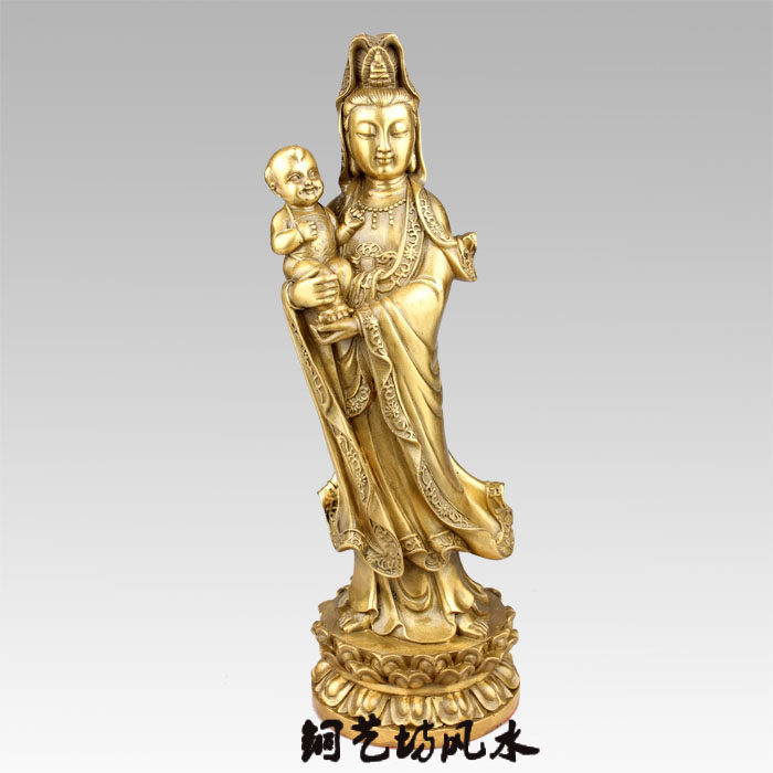 铜观音佛像纯铜送子观音菩萨摆件家居客厅玄关工艺品摆件结婚礼品