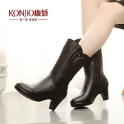 KONJIO/Kang Jiao in thick winter boots casual boots fall/winter new products women's boots side zipper with round head Europe