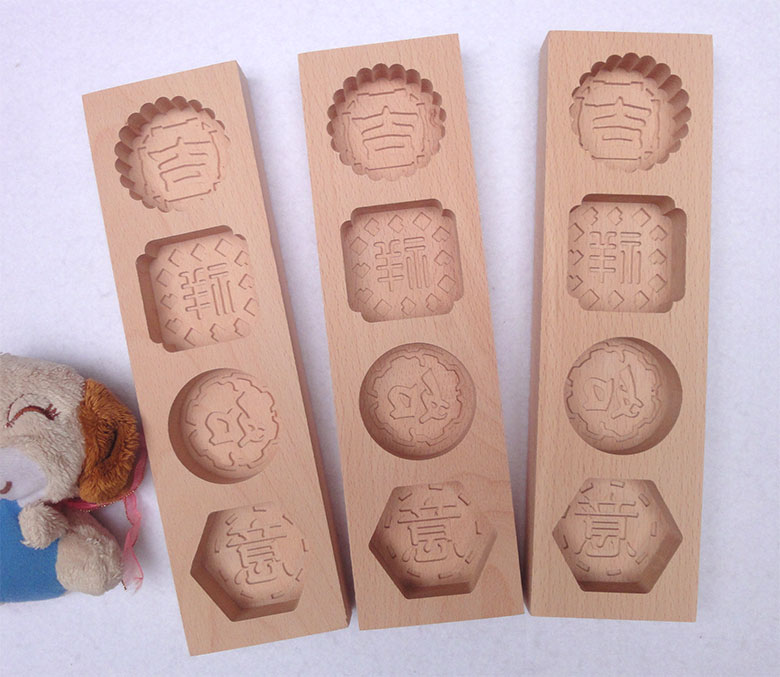 4孔吉祥如意木质手工月饼模糕点模糕板金团板卡花模具糕印