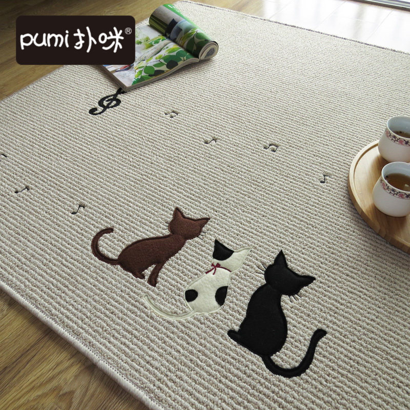 正方形电脑椅垫防滑地垫玄关门垫工作毯可水洗不掉毛三只猫可定制