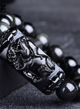 狮诺黑曜石磨砂貔貅礼物貔貅手链