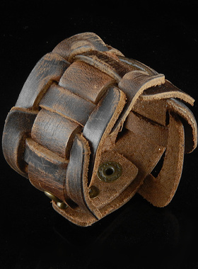 个性新创意棕色纹路牛皮连环履带式朋克摇滚手链男女饰品手镯手环