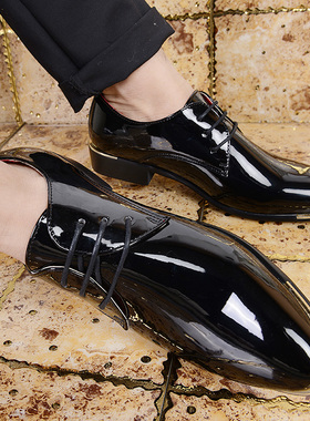 英伦尖头加大码皮鞋发型师正装皮鞋商务漆皮亮皮透气男鞋子4748码