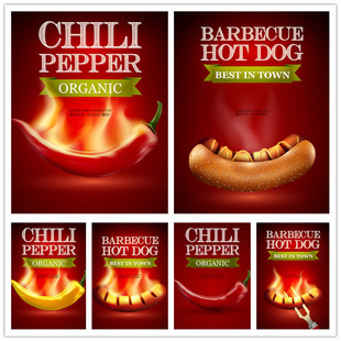 AI设计素材 A2831矢量欧美写实海报辣椒热狗烧烤插画图案