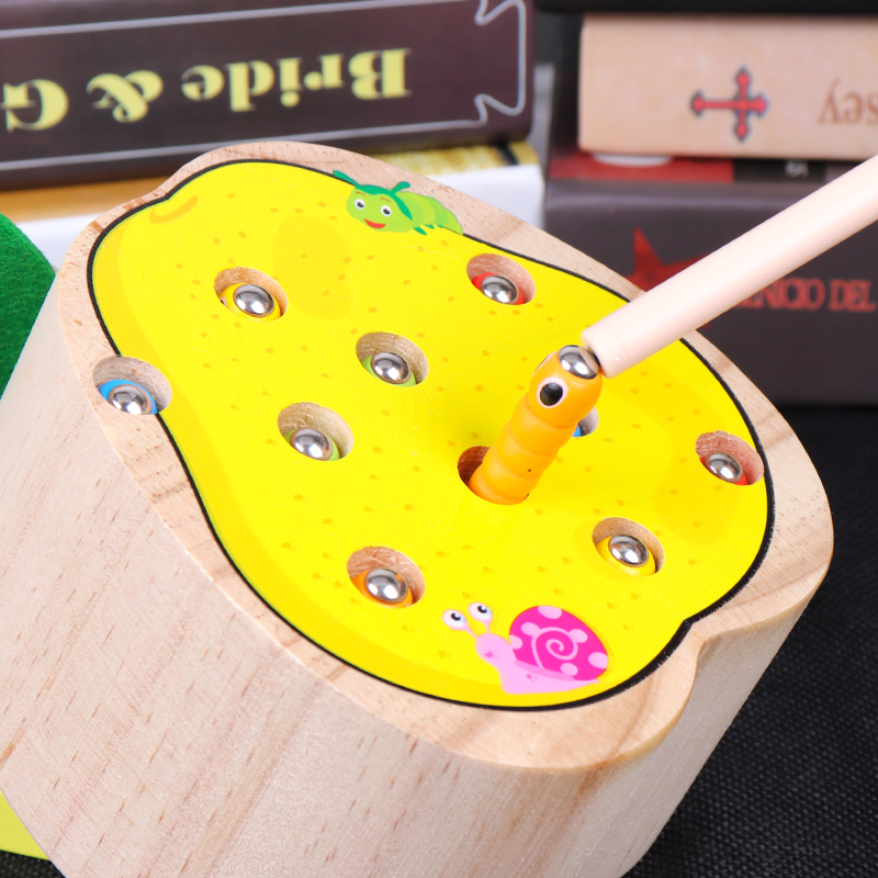 Bé đồ chơi 1-2-3 giáo dục mầm non Montessori Thứ hai tuổi nam và nữ từ trò chơi câu cá bắt trẻ em côn trùng 6 Đồ chơi bằng gỗ