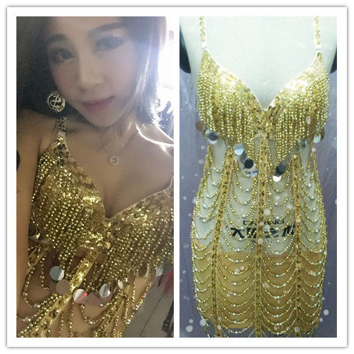 新款ds演出服夜店镂空亮片dj性感女歌手全手工定制高端大气舞台服